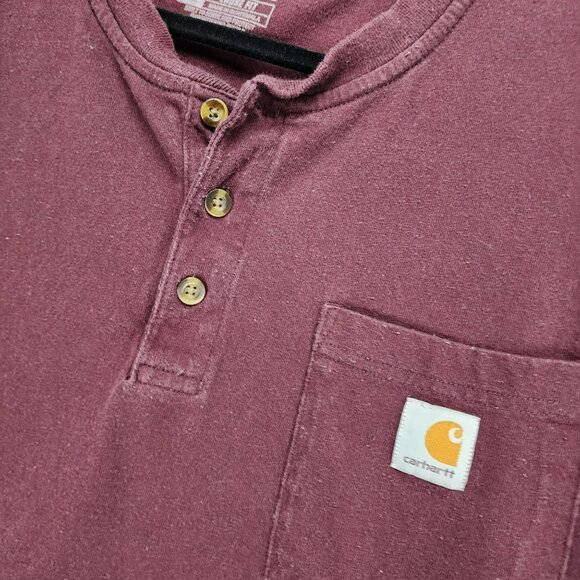 Carhartt Shirt Mens Large Tall Burgundy Red 1/4 Button Long Sleeve Sweatshirt - Picture 2 of 8